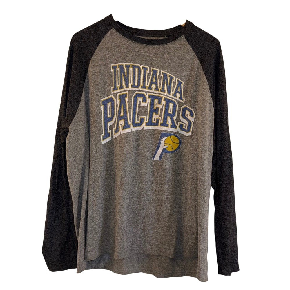 Mens Indiana Pacers NBA Raglan Long Sleeve T Shirt‎ XL Gray Blue Yellow